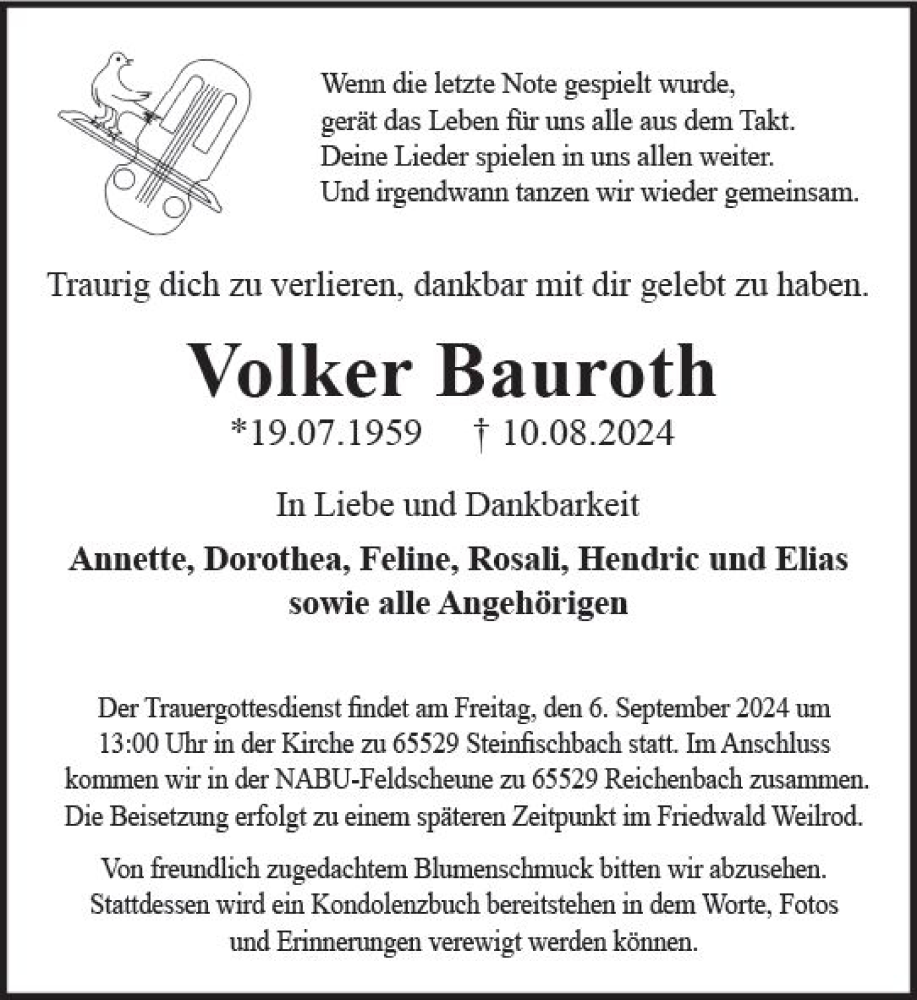  Traueranzeige für Volker Bauroth vom 29.08.2024 aus Camberger Anzeiger