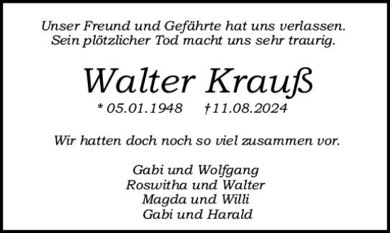 Traueranzeige von Walter Krauß von Odenwälder Echo