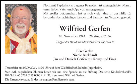 Traueranzeige von Wilfried Gerfen von Darmstädter Echo