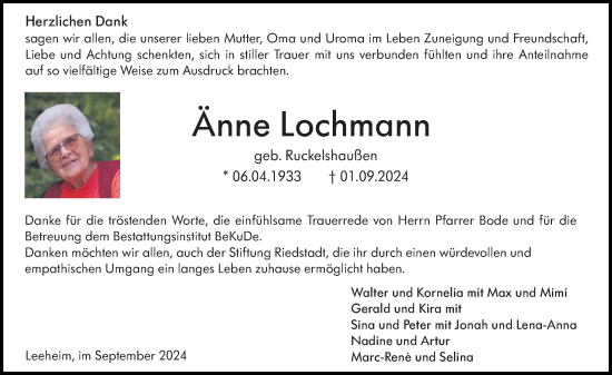 Traueranzeige von Änne Lochmann von Groß-Gerauer Echo