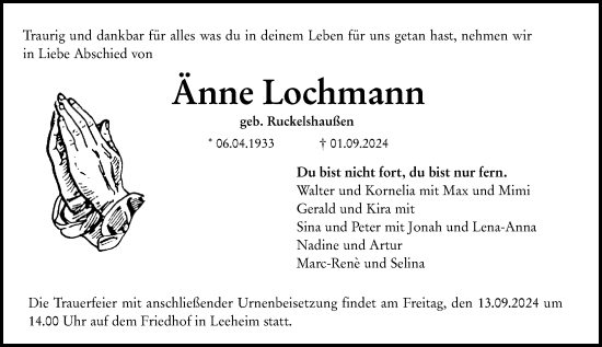 Traueranzeige von Änne Lochmann von Groß-Gerauer Echo