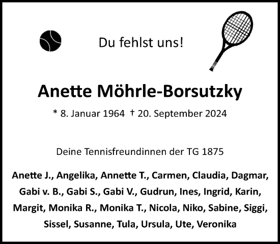 Traueranzeige von Anette Möhrle-Borsutzky von Darmstädter Echo