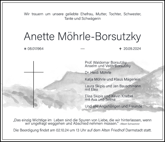 Traueranzeige von Anette Möhrle-Borsutzky von Darmstädter Echo