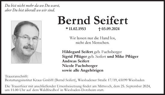 Traueranzeige von Bernd Seifert von Wiesbadener Kurier