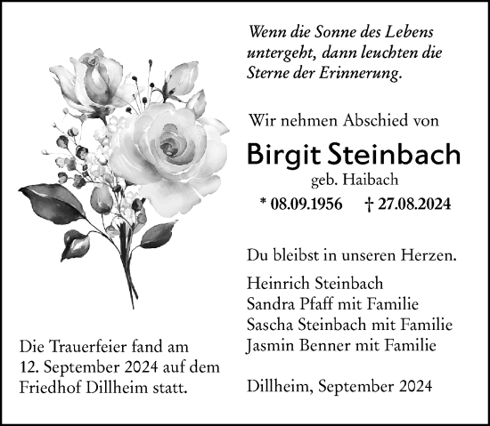 Traueranzeige von Birgit Steinbach von Wetzlarer Neue Zeitung