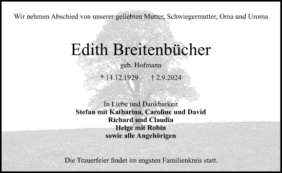 Traueranzeige von Edith Breitenbücher von Darmstädter Echo