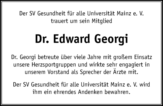 Traueranzeige von Edward Georgi von Allgemeine Zeitung Mainz