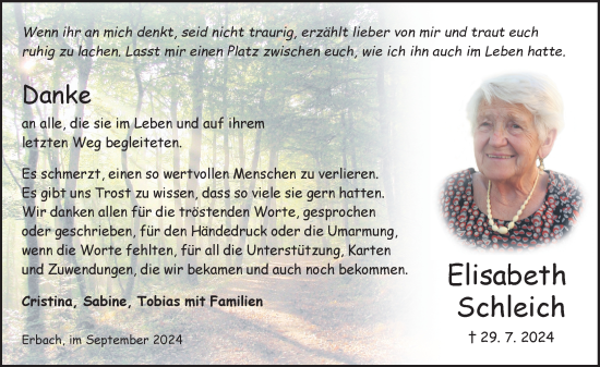 Traueranzeige von Elisabeth Schleich von Odenwälder Echo