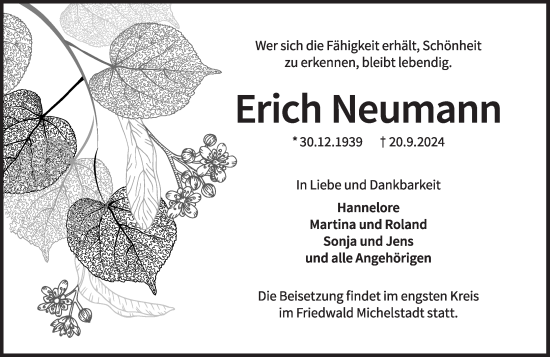 Traueranzeige von Erich Neumann von Odenwälder Echo