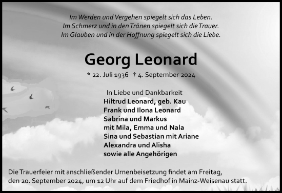 Traueranzeige von Georg Leonard von Allgemeine Zeitung Mainz