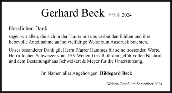 Traueranzeige von Gerhard Beck von Odenwälder Echo