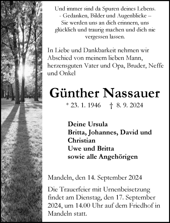 Traueranzeige von Günther Nassauer von Dill Block