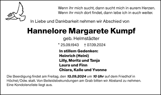 Traueranzeige von Hannelore Margarete Kumpf von Odenwälder Echo