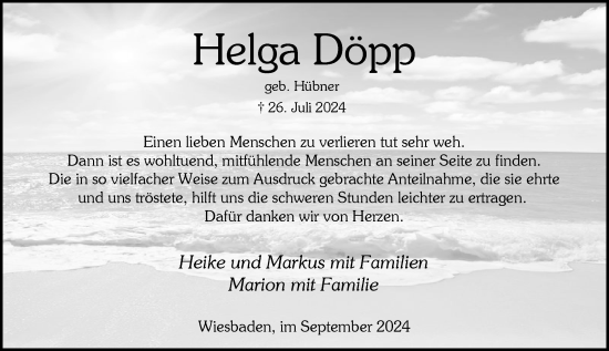 Traueranzeige von Helga Döpp von Wiesbadener Kurier