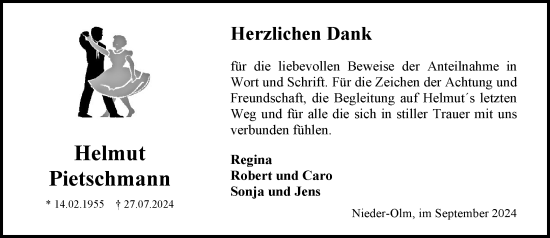 Traueranzeige von Helmut Pietschmann von Allgemeine Zeitung Mainz