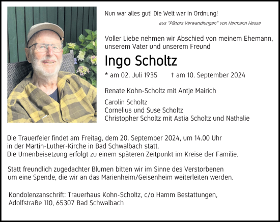 Traueranzeige von Ingo Scholtz von Wiesbadener Kurier