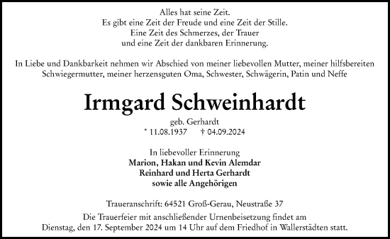 Traueranzeige von Irmgard Schweinhardt von Groß-Gerauer Echo