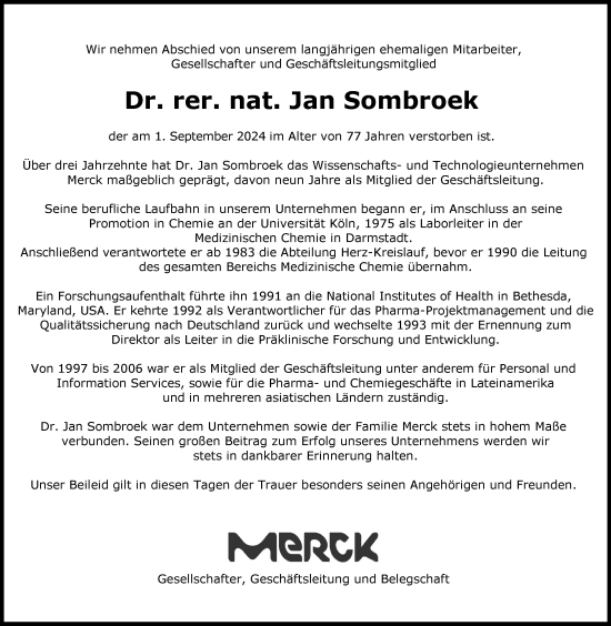 Traueranzeige von Jan Sombroek von Darmstädter Echo