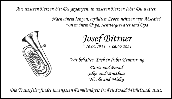 Traueranzeige von Josef Bittner von Odenwälder Echo