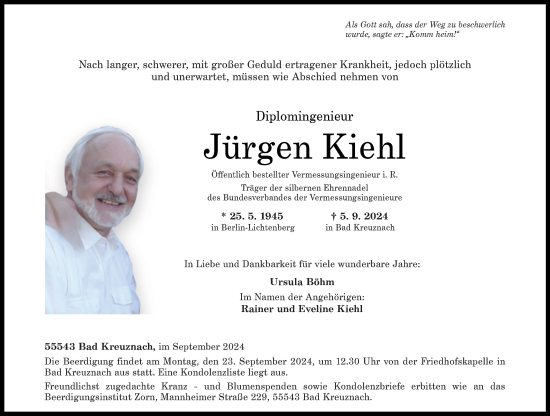 Traueranzeige von Jürgen Kiehl von Allgemeine Zeitung Rheinhessen-Nahe