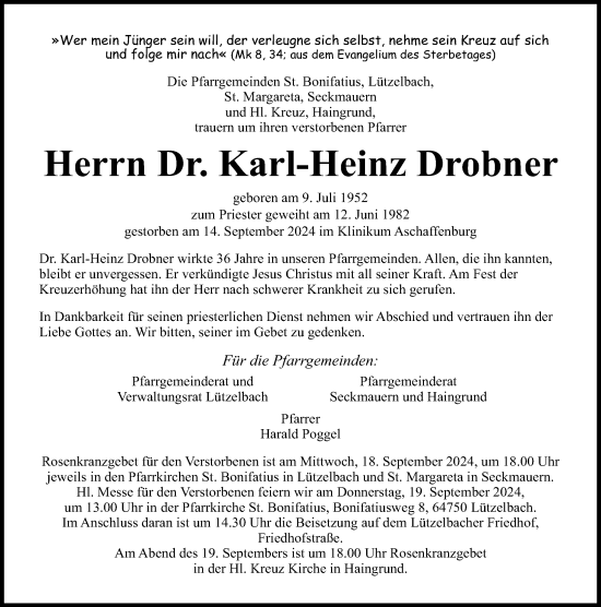 Traueranzeige von Karl-Heinz Drobner von Odenwälder Echo