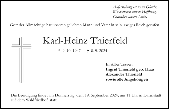 Traueranzeige von Karl-Heinz Thierfeld von Darmstädter Echo