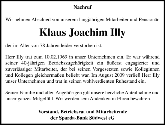 Traueranzeige von Klaus Joachim Illy von Allgemeine Zeitung Mainz