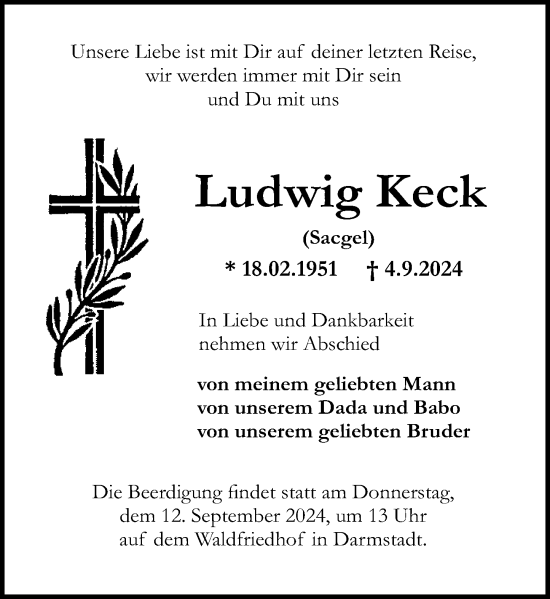 Traueranzeige von Ludwig Keck von Darmstädter Echo