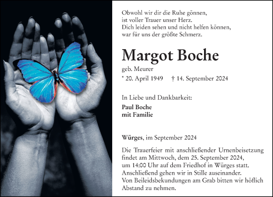 Traueranzeige von Margot Boche von Camberger Anzeiger