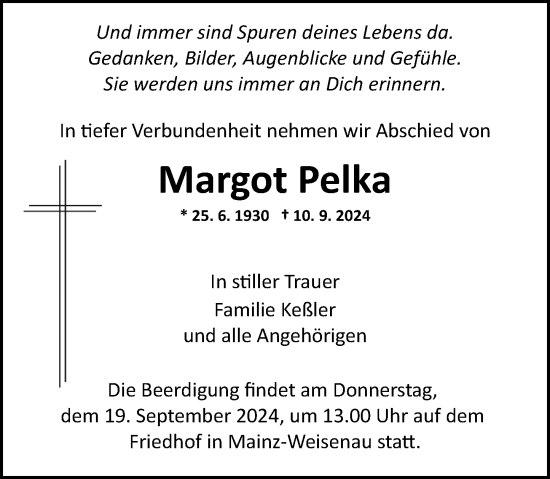 Traueranzeige von Margot Pelka von Allgemeine Zeitung Mainz