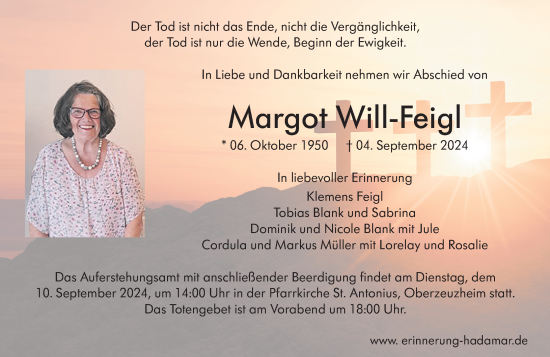 Traueranzeige von Margot Will-Feigl von Nassauische Neue Presse