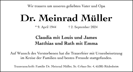 Traueranzeige von Meinrad Müller von Wiesbadener Kurier