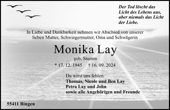 Traueranzeige von Monika Lay von Allgemeine Zeitung Rheinhessen-Nahe