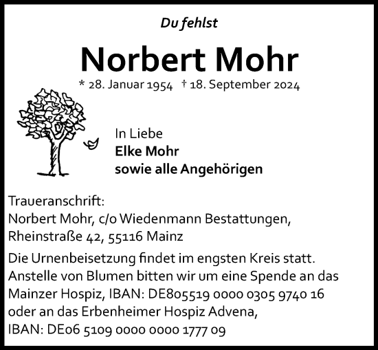 Traueranzeige von Norbert Mohr von Allgemeine Zeitung Mainz