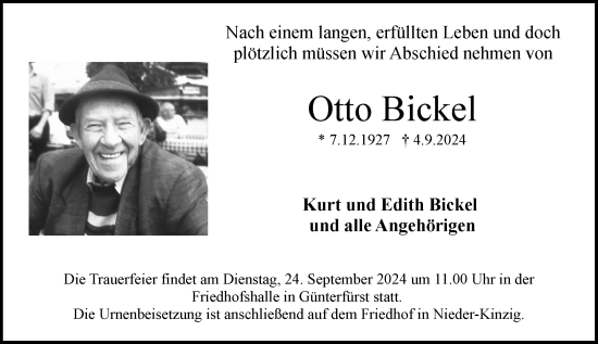 Traueranzeige von Otto Bickel von Odenwälder Echo