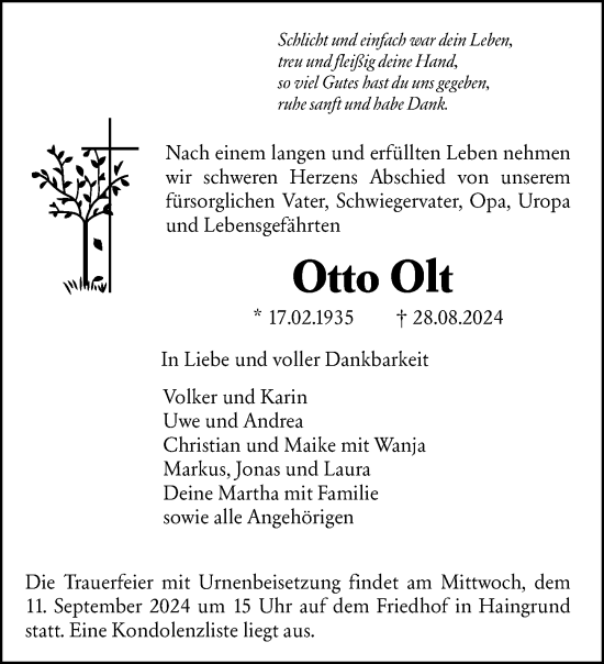 Traueranzeige von Otto Olt von Odenwälder Echo