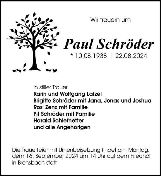 Traueranzeige von Paul Schröder von Odenwälder Echo