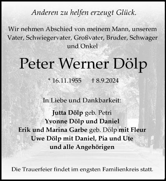 Traueranzeige von Peter Werner Dölp von Darmstädter Echo