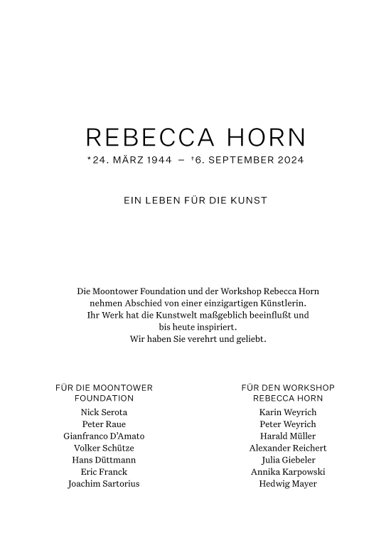 Traueranzeige von Rebecca Horn von Odenwälder Echo