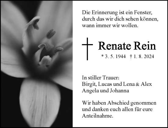 Traueranzeige von Renate Rein von Odenwälder Echo