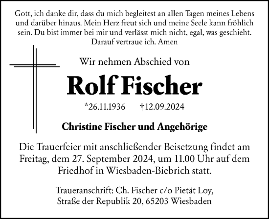 Traueranzeige von Rolf Fischer von Wiesbadener Kurier