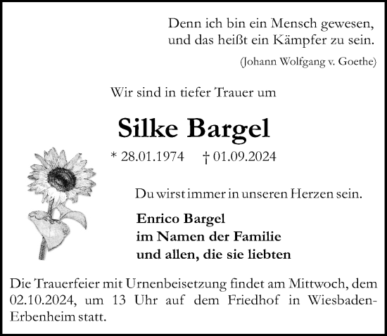 Traueranzeige von Silke Bargel von Wiesbadener Kurier