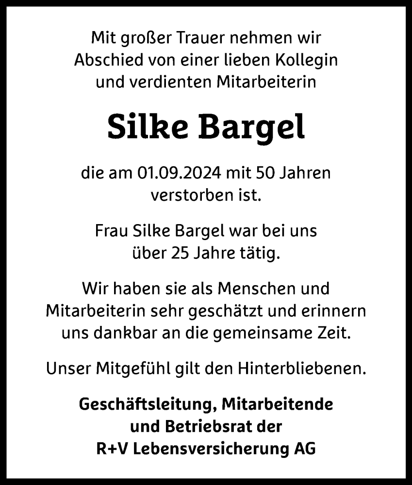  Traueranzeige für Silke Bargel vom 21.09.2024 aus Wiesbadener Kurier