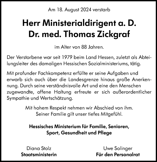 Traueranzeige von Thomas Zickgraf von Wiesbadener Kurier