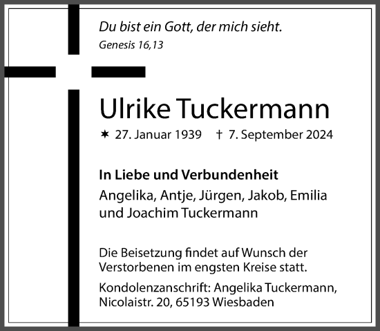 Traueranzeige von Ulrike Tuckermann von Allgemeine Zeitung Mainz