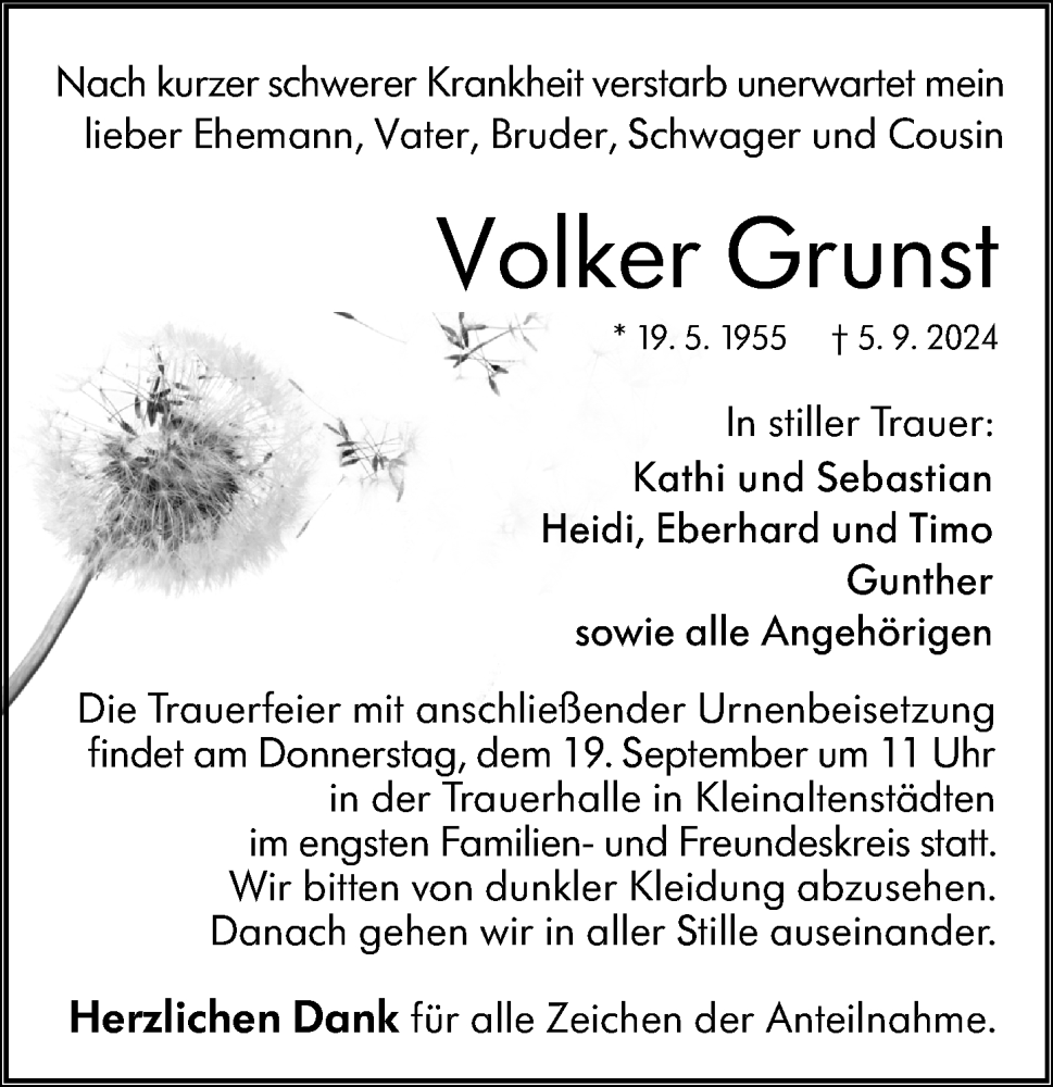  Traueranzeige für Volker Grunst vom 14.09.2024 aus Wetzlarer Neue Zeitung