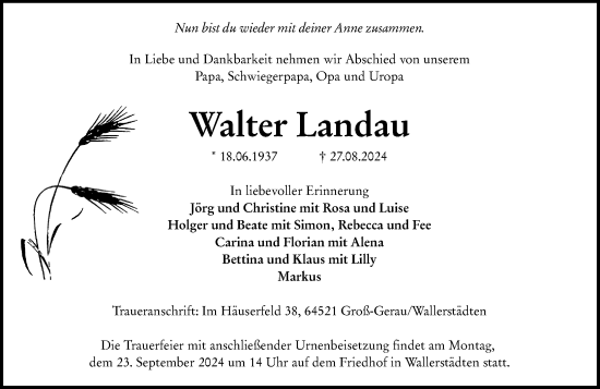 Traueranzeige von Walter Landau von Groß-Gerauer Echo