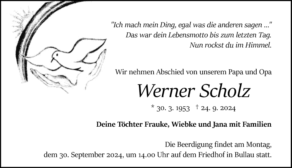  Traueranzeige für Werner Scholz vom 28.09.2024 aus Odenwälder Echo