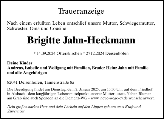 Traueranzeige von Brigitte Jahn-Heckmann von Darmstädter Echo