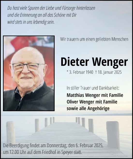 Traueranzeige von Dieter Wenger von Allgemeine Zeitung Mainz